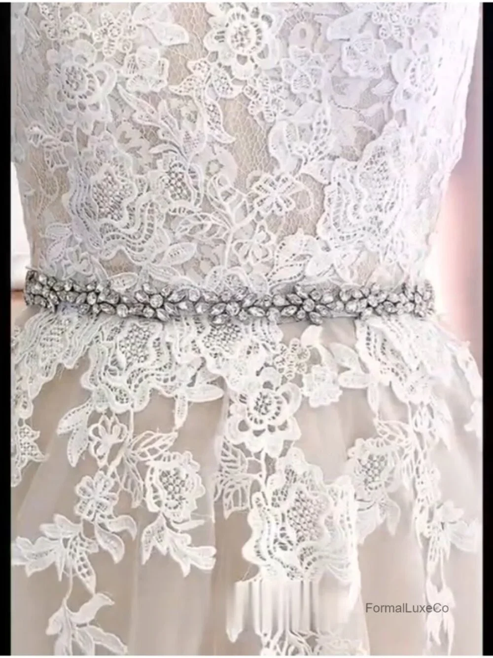 Thin Crystal Rhinestone Bridal Belt Waist Cincher with Self-Tie Ribbon